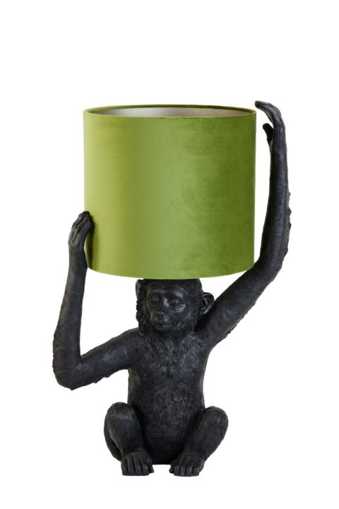 Light & Living Tafellamp Monkey Zwart/Groen 46x32 Verlichting Kunststof