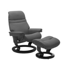 Stressless Fauteuil + Hocker Sunrise Large Grey Fauteuil Leder