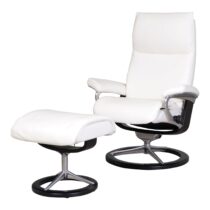 Stressless Fauteuil+Hocker Aura Off White Fauteuil Leder