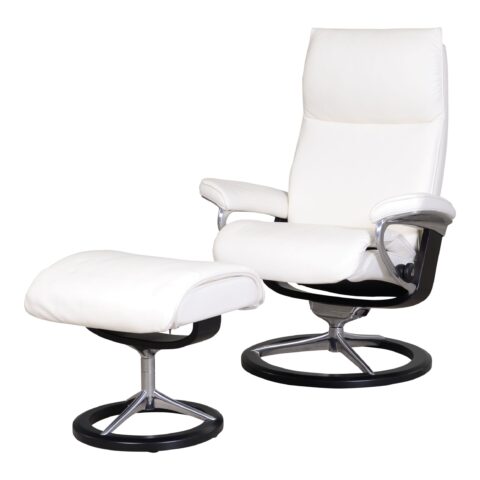 Stressless Fauteuil+Hocker Aura Off White Fauteuil Leder