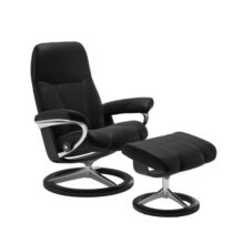 Stressless Relaxfauteuil en Hocker Consul M Black Fauteuil Leder