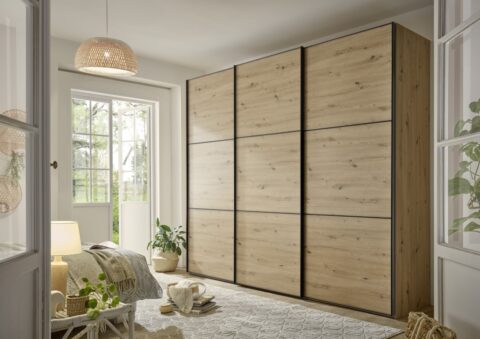 Zweefdeurkast All Inclusive Eiken/Zwart Slaapkamermeubels Hout